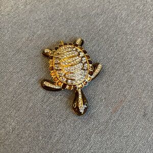 Gold and Crystal Turtle Brooch
